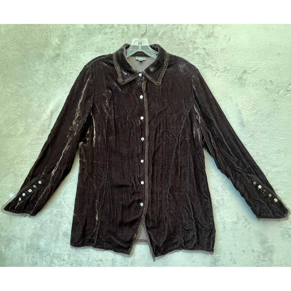 J‎ Jill Crushed Velvet Jacket M Asymmetrical Ruffly Cuffs Mesh Trim Whimsygoth